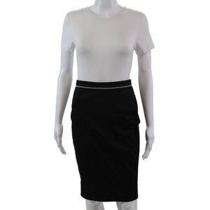 Angelo Tarlazzi Womens Cotton Geometric Side Zipped Pencil Skirt Black Size 4